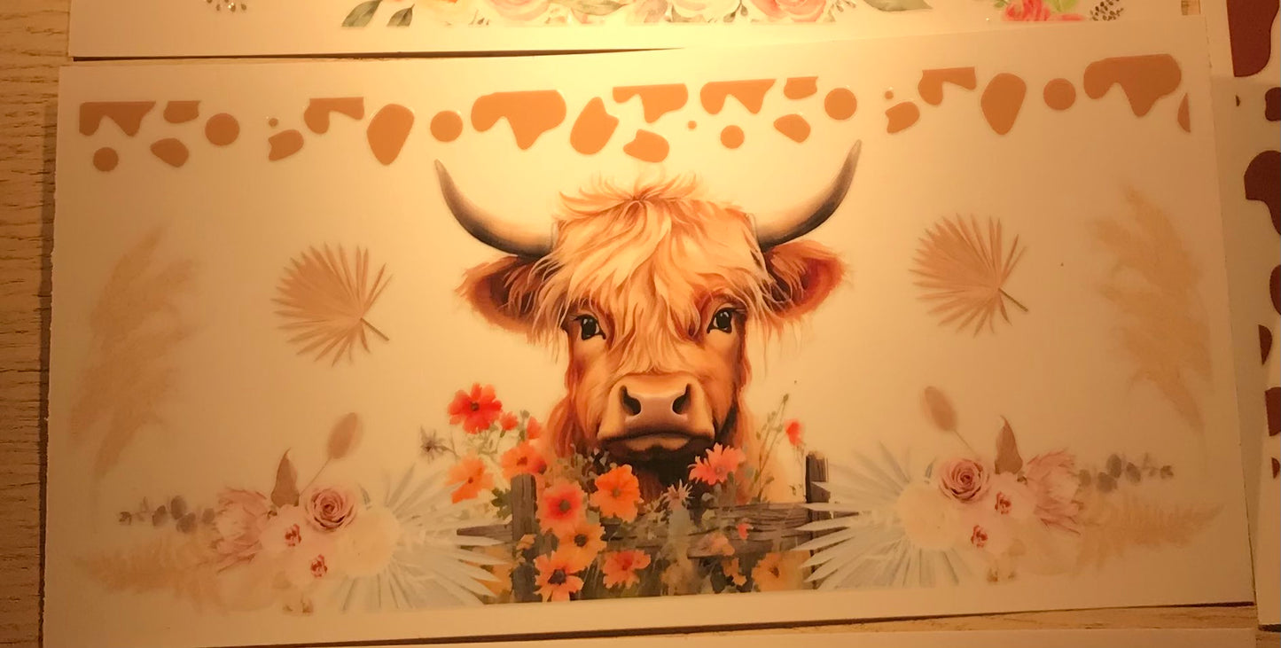 Highland Cow with orange flowers Decal wrap