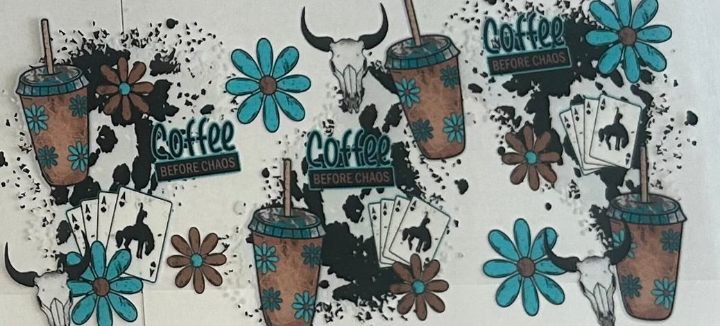 Coffee before Chaos (teal & cow print)