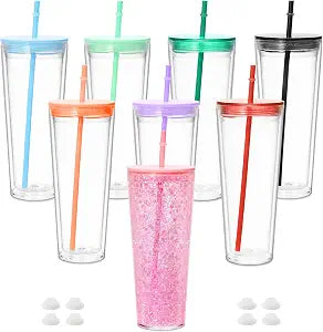 24 oz Acrylic Snowglobe cup with color lid and straw