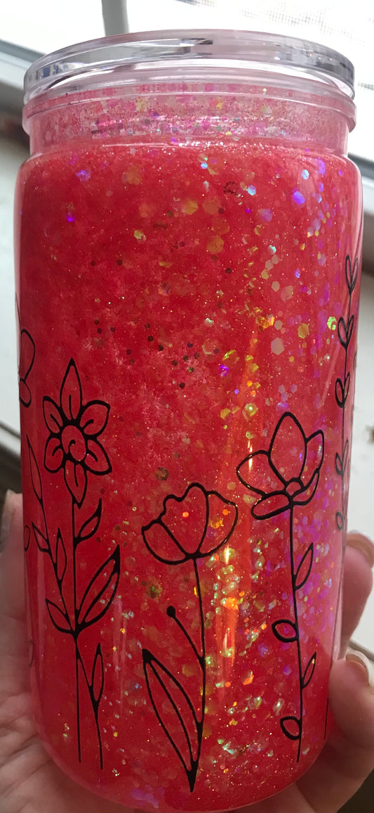 A Pre Made 16 oz Acrylic Cup with Clear lid