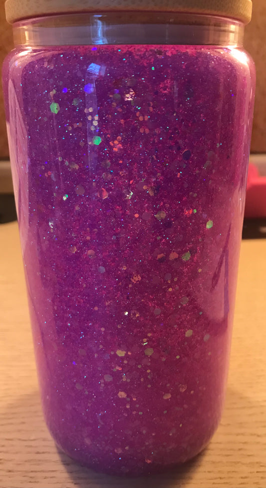 A Pre made 16 oz Glass Light Purple with Glow in the Dark