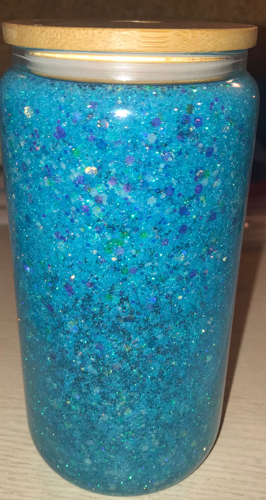 A Pre Made 16 oz Glass Sky Blue w Glow