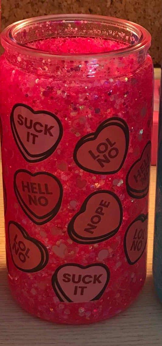 A Pre made 16 oz Acrylic Valentines day cup