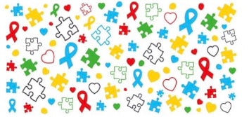 Hearts Puzzle Pieces and Ribbons Decal Wrap (autism)
