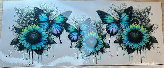 teal and blue flowers and butterflies Decal wrap